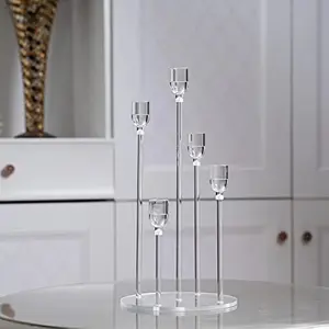 10pcs Acrylic 5 Arms Candle Holder Transparent Candelabra Table Centerpieces Wedding Living Room Home Holiday Decoration