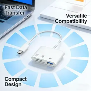 3-in-1 Otg card reader Dual Slot UsB 3.0 High Speed type-C micro Adapter for iPhone iPad android Phone Tablet Camera Laptop Macbook Sd tf Memory Card data transfer portable Storage Expansion