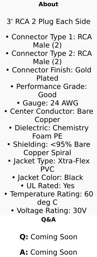 3' RCA 2 Plug Each Side