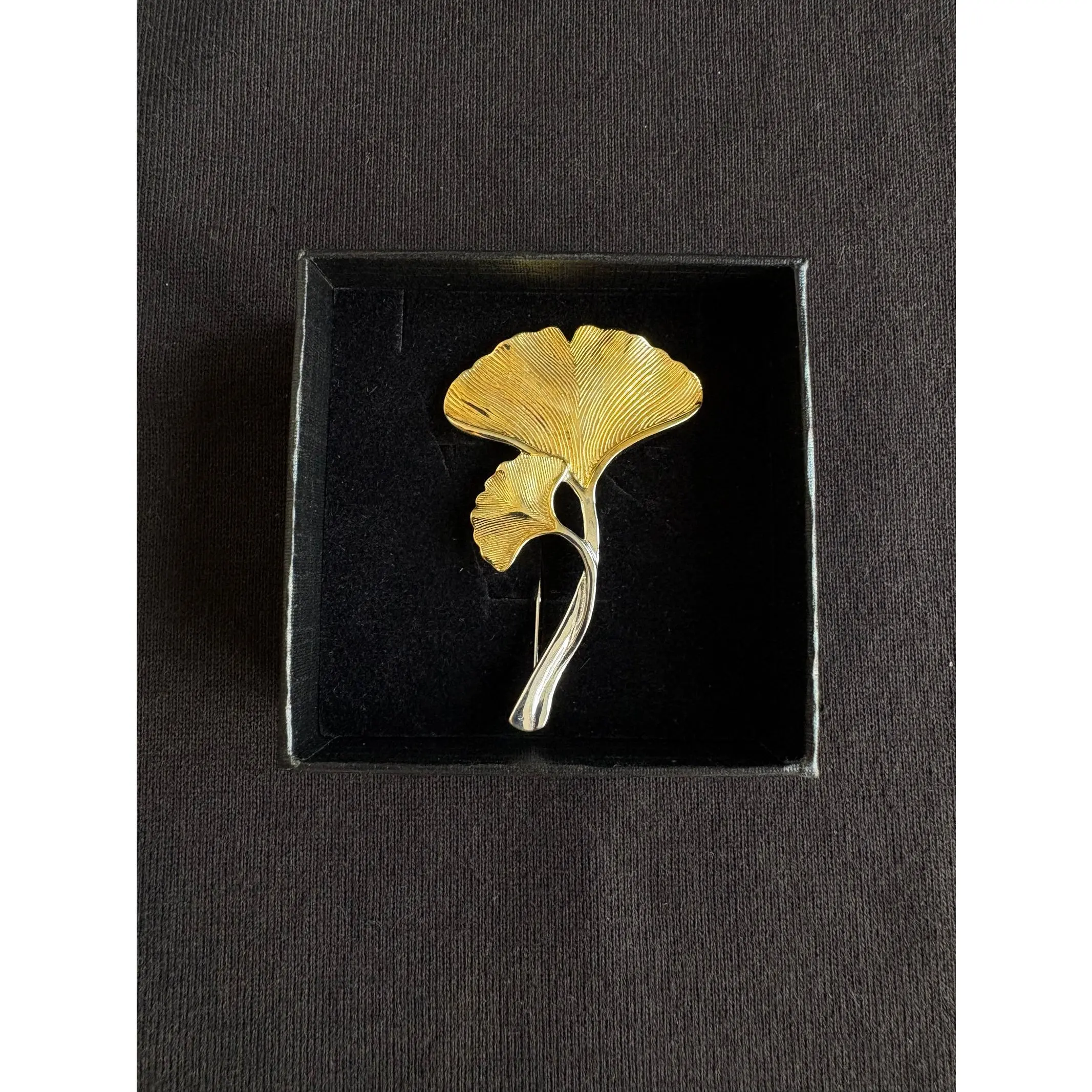 Pure Silver plated gold ginkgo brooch pendant