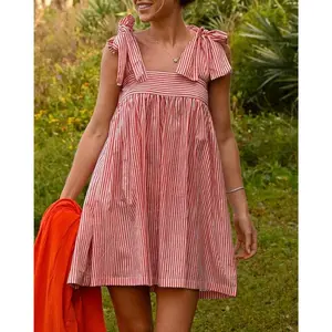 Women Y2K Tie Shoulder Mini Dress Sleeveless Aline Flowy Babydoll Dress Floral Boho Sundress Summer Going Out Dress（gift）