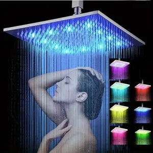 7 Color Changing Shower Head] 1pc 6 Inch Square Rain Shower Head High Flow Rain