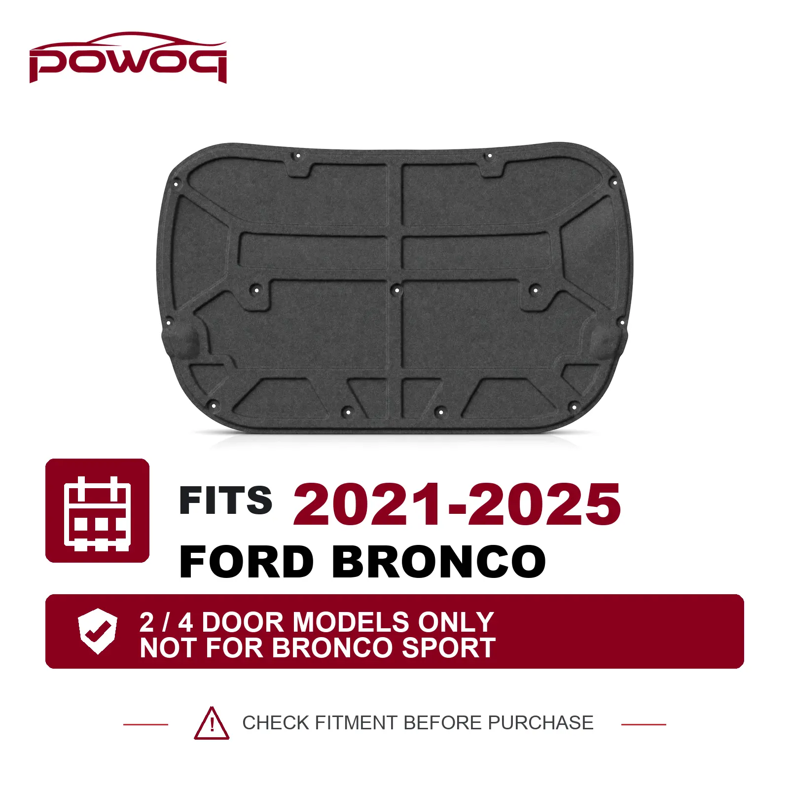 [Fits 21-25 Bronco] Hood Insulation Pad Mat Compatible with 2021-2025 Ford Bronco Sound Deadening Pad PET Engine Sound Insulation Mat Replacement for 2021-2025 Ford Bronco Accessories