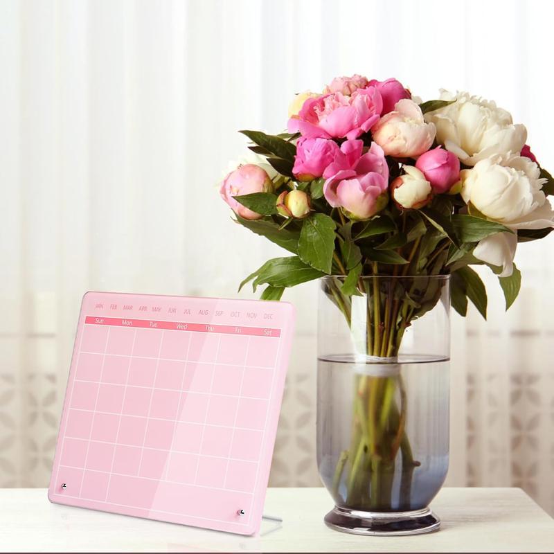 Calendar Dry Erase Board,12"X10", Desk Calendar with Stand,Pink Dry Erase Board for Home Office School