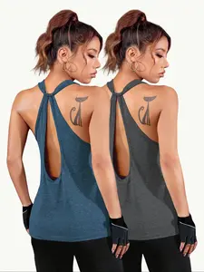 Women's Casual Fitted Backless Tank Tops, Breathable Comfortable Moisture-Wicking Sleeveless Undershirts, Pack of 2, All Seasons Wear