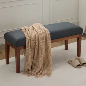 Faux Leather Upholstered Entryway Bench, Padded Seat Window Wooden Bed Bench for End of Bed, Bedroom Bench with Solid Wood Legs, Shoe Bench Seat for Bedroom, Living Room, Dining, Hallway