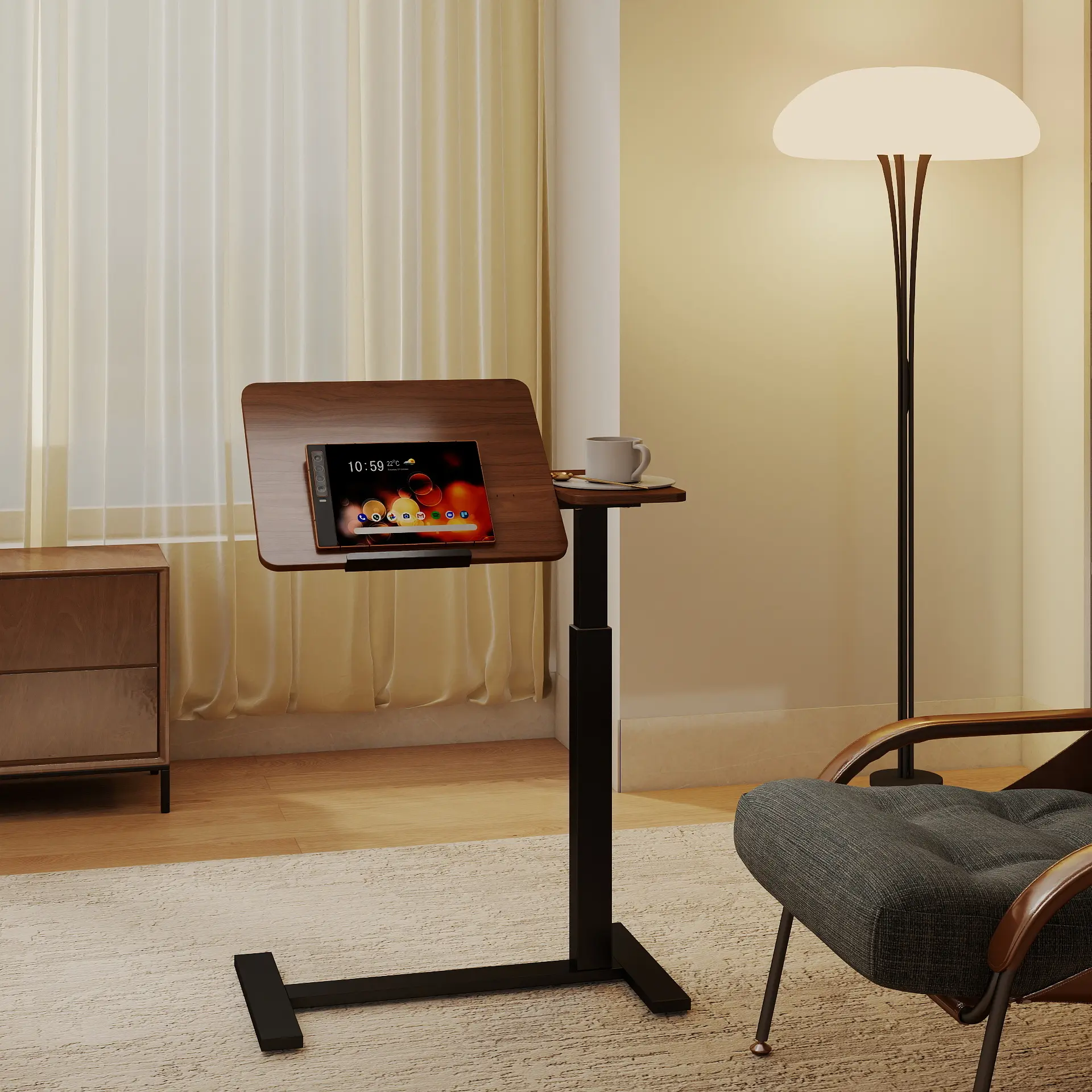Freestanding Metal Modern Standing Desk - Height-Adjustable Office Furniture with 4-Wheel Mobile H-Shaped Base, Tiltable Top, Foldable Compact Desktop for Effortless Mobility, Bedrooms/Home Office Use, Height Adjustable Desk