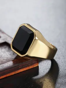 Men's Punk Style Black Artificial Onyx Decor Ring, Fashion Accessories for Party, Daily Clothing Decor, Trendy All-match & Exquisite Jewelry for Birthday Gift