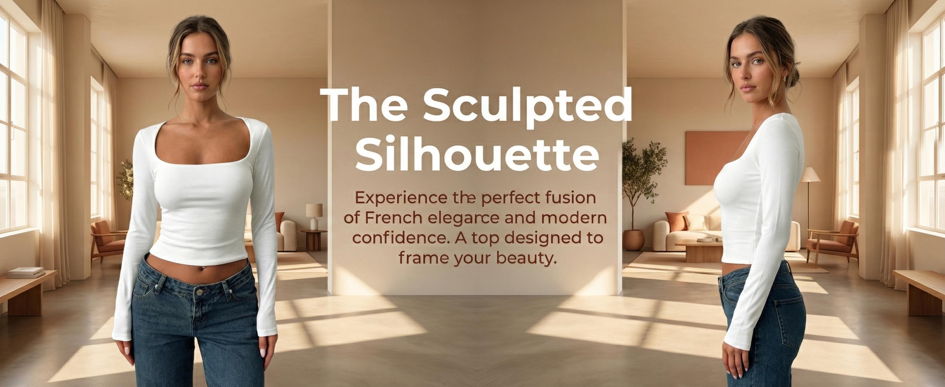 White Square Neck Crop Top Women's Ribbed Long Sleeve Fitted Basic Tee