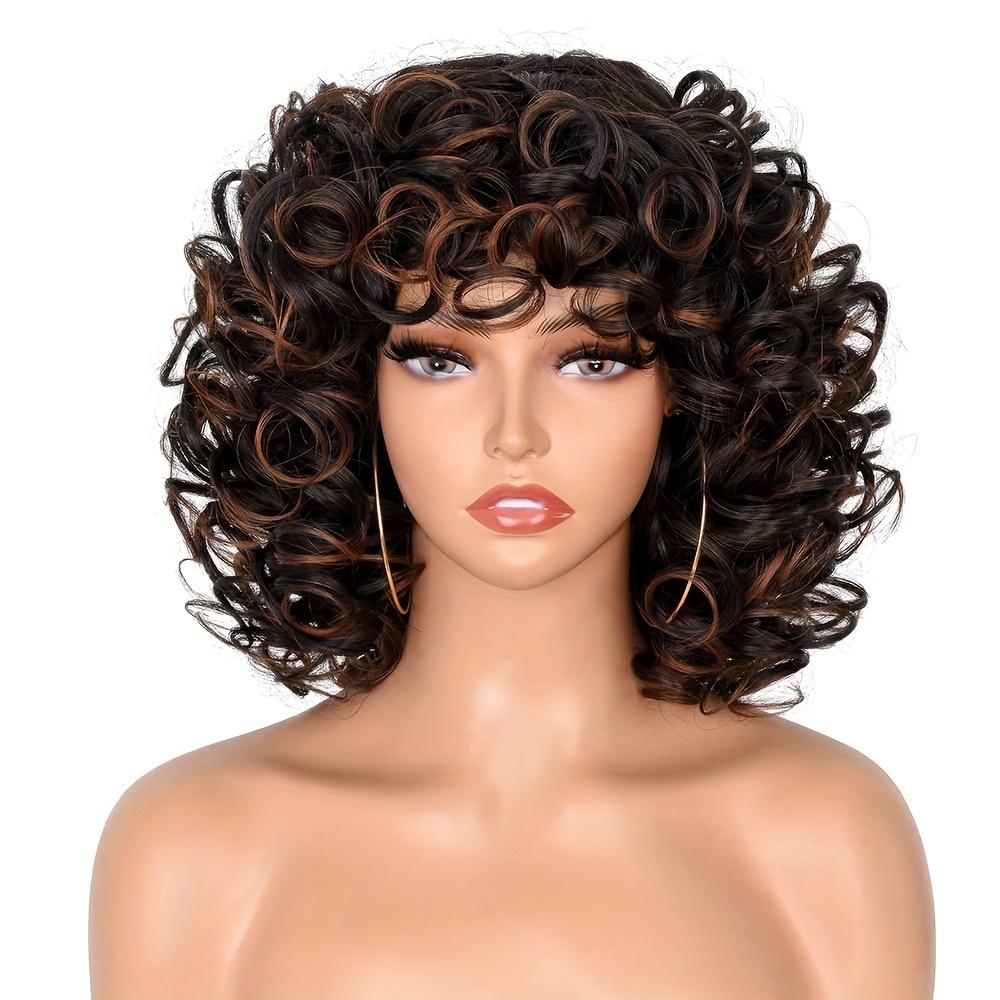 Synthetic Loose Big Curly Wigs - With Bangs For Women - Bouncy Curly Wigs - Short Afro Curly Wigs - For Daily Party Cosplay Halloween Use