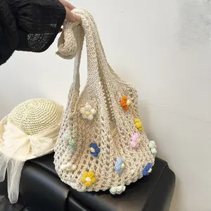 Ins Style Knitted Handbag, Relaxed Crochet Shoulder Bag, Simple Lightweight Woven Beach Tote