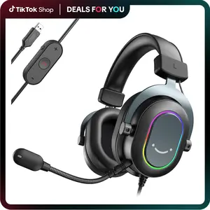 FIFINE H6 USB Gaming Headset for PC, Wired Headphones with Microphone, 7.1 Surround Sound Computer Headset for Laptop, Streaming Headphones on PS4/PS5, with there EQ Mode, RGB, Soft Ear Pads