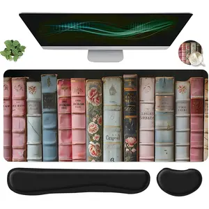 4pcs Vintage Book Design Mouse Pad, Keyboard Wrist Rest, Coaster Set, Gaming Mouse Pads For Desktop Decoration, Office Accessories Set Ergonomic Wrist Support, Computer Mat Coaster Home Office Accessory
