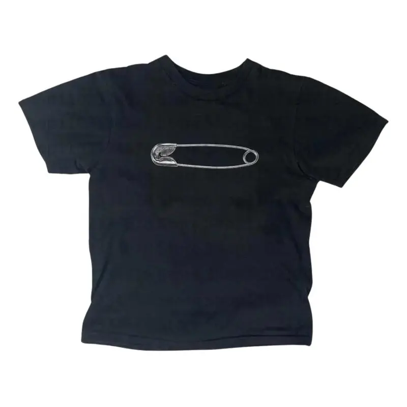 Safety Pin Baby Tee, Vintage Graphic Tee, Clothes 2000s, Y2k Style, Emo Girls Baby Tees, Punk Streetwear, Women's Vintage T-Shirt, Gift For Her