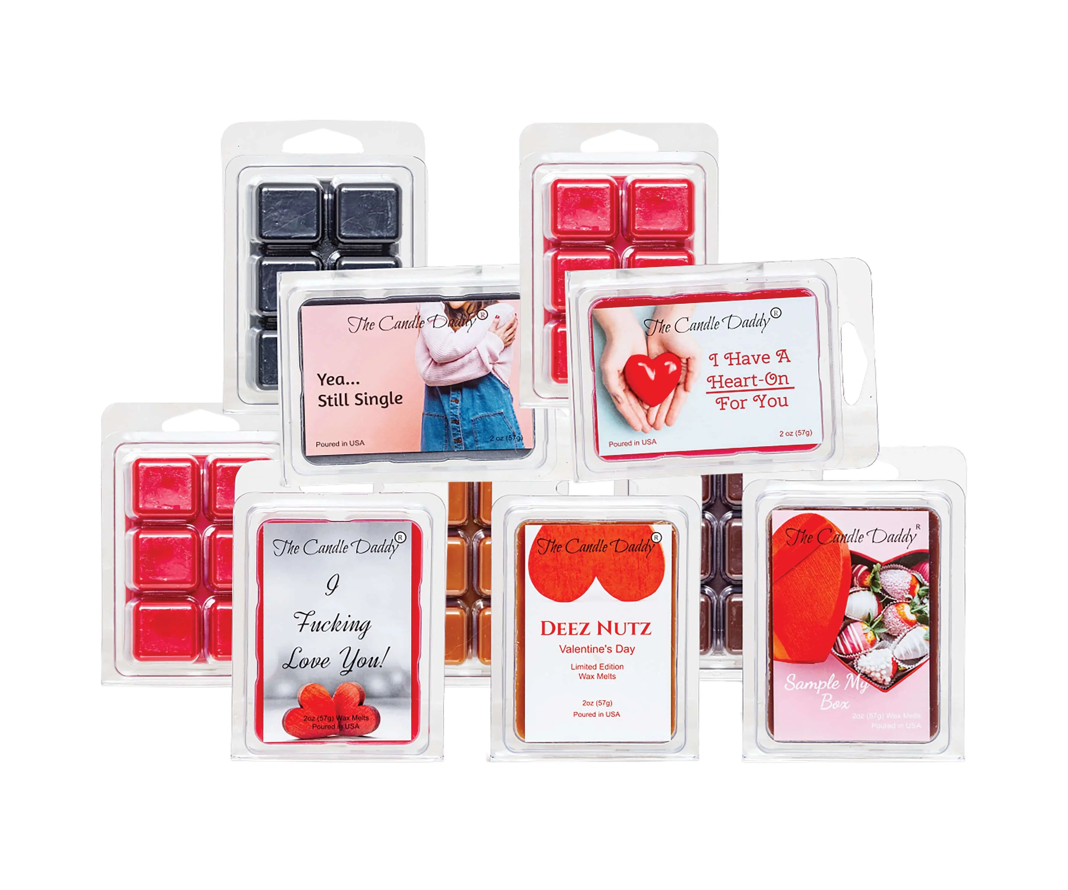 "Cupid's Combo" Valentine's Day Combination Set Of Five Scented Wax Melt Cubes - Deez Nutz, I Have a HEART-ON For You, Sample My Box, I Fucking Love You, Yea...Still Single