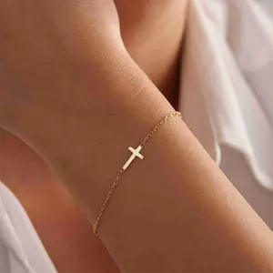 VIROMY  Bracelet for Women Non Tarnish Dainty 14K Gold Plated Stainless Steel Cross  Bracelet Heart Pearl Bracelet Trendy Adjustable  Link Chain Waterproof Bracelet