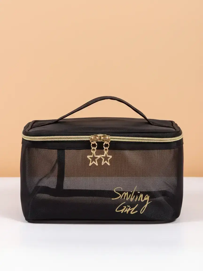 Women's Large Capacity Travel Cosmetic Bag, Mesh Makeup Organizer Pouch, Stylish Hollow-Out Design, Portable Cosmetic Bag, Travel Beauty Bag, Cosmetic Travel Bags, Perfect for Outdoor Use