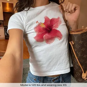 Flirty Pink Hibiscus Y2k Baby Tee Y2k Shirt Trendy Baby Tee Coquette Baby Tee 90s Baby Tee Shirt Y2K Aesthetic Baby Tee Vintage Baby Tee Y2K