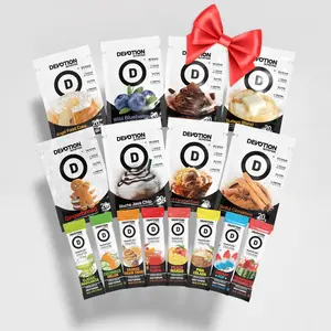 Devotion Nutrition - Totally Devoted Starter Pack, 8 Single-Serve Protein Powder Packets, 8 Hydroflex Hydration Stick Packs