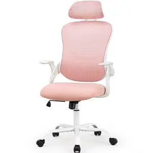 Ergonomic High-Back Office Chair - Mesh Computer Chair with Adjustable Headrest, Flip-Up Arms, Lumbar Support, 144° Tilt, Rolling Wheels - Ideal for Study, Home, Bedroom
