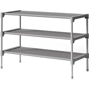 Shoe Rack - Non-Woven Shoe Rack Shelf, Shoe Organizer for Closet, Entryway, & Corridor, Stackable Shoe Shelves, 27.5" Wide - 3 Tier, Grey