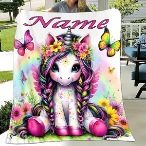 Custom Name Unicorn Blanket - Soft, Warm Flannel With Vibrant 3D Printed Rainbow Pony Design - Ideal For Naps, Camping, Travel - Perfect Personalized Gift For Family, Classmates, Unicorn Gifts