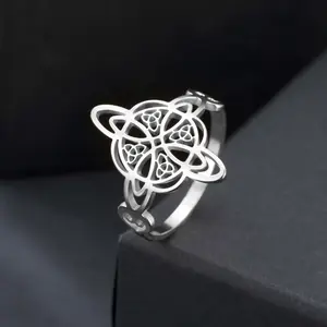 Titanium steel witch knot hollow Celtic knot ring men and women stainless steel ring couple gift amulet suitable for party daily versatile