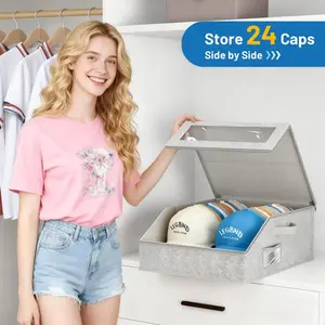 Large Capacity Hat Storage Box Holds 24 Baseball Caps, Foldable Hat Organizer with Label Slots, Collapsible Storage Organizer, Home Organization, Closet Accessories, Foldable Storage Boxes
