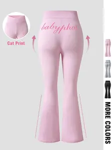 Baby Phat Flared Leggings Pants | High-Waisted Cross Waist + Cute Cat Print 🐱 Stretchy, figure-flattering fit & 3 colors! Perfect for #Y2KFashion #AthleisureVibes #TrendyLeggings #2026OOTD — Retro-chic style meets all-day comfort!