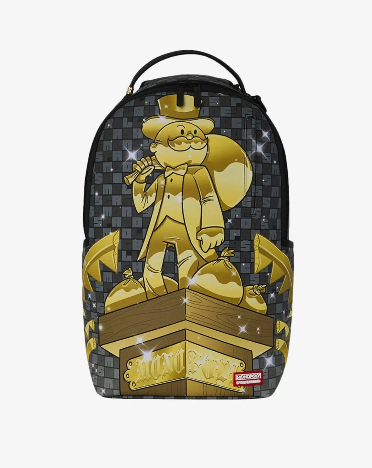 Sprayground Monopoly Statue Backpack Unisex Black Graphic Shoulder Strap SPR255