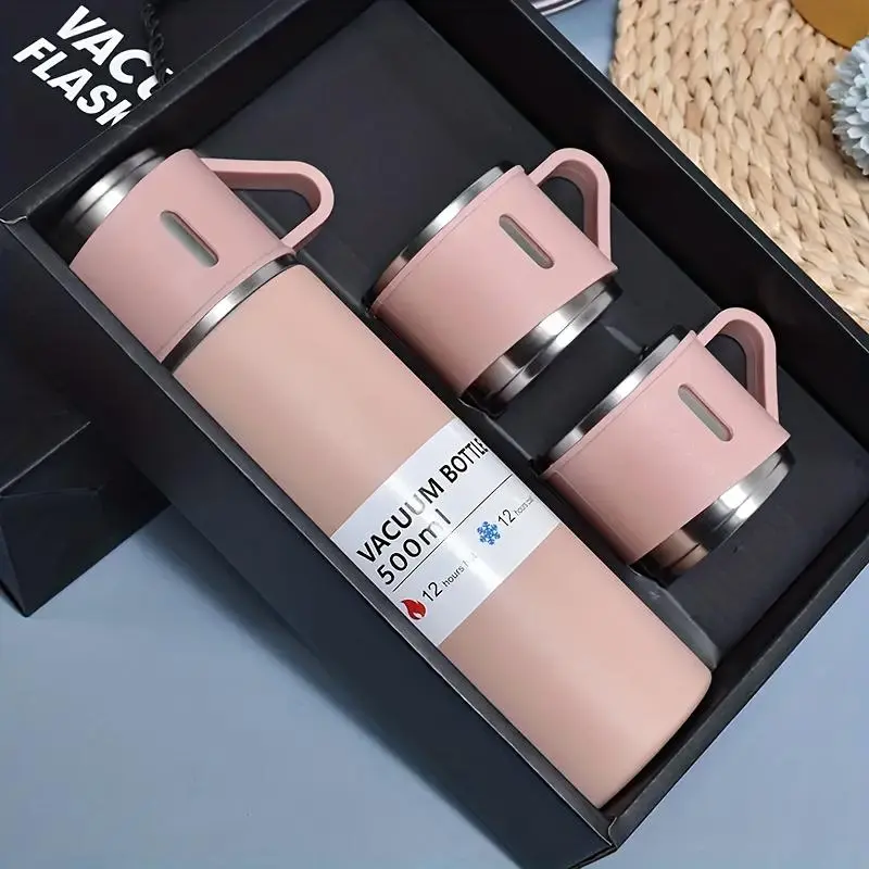 1set Thermal Mug 500ml/16.9oz,Stainless Steel Vacuum Insulated Bottle With Cup For Coffee HotDrink And Cold Drink, Water Flask Back To Schoo Drinkware Beverage
