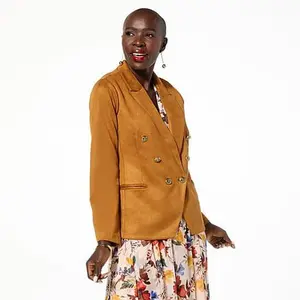 Iman Global Chic Luxe Faux Suede Double-Breasted Blazer