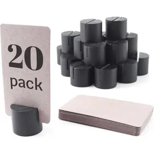 20 Pack Mini Wood Table Number Holders Place Card Holders Dinner Table Card Holders Name Card Holders for Tables Wooden Picture and Sign Holder Black