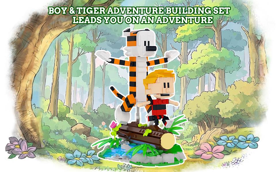 TENHORSES Boy and Tiger Adventure Blocks Set 358PCS with Rotatable Device Compatible with Legos Durable ABS Plastic Toy for Boys Girls Adults Fathersdaygift Model Car Kit with Wheel Animals