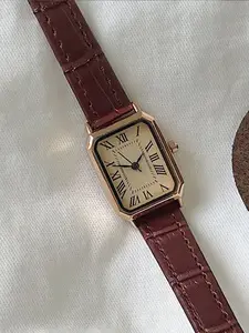Women's Vintage Rectangle Dial Quartz Watch, Fashionable Casual Watch for Women & Girls, Trendy All-match & Exquisite Watch for Birthday Gift