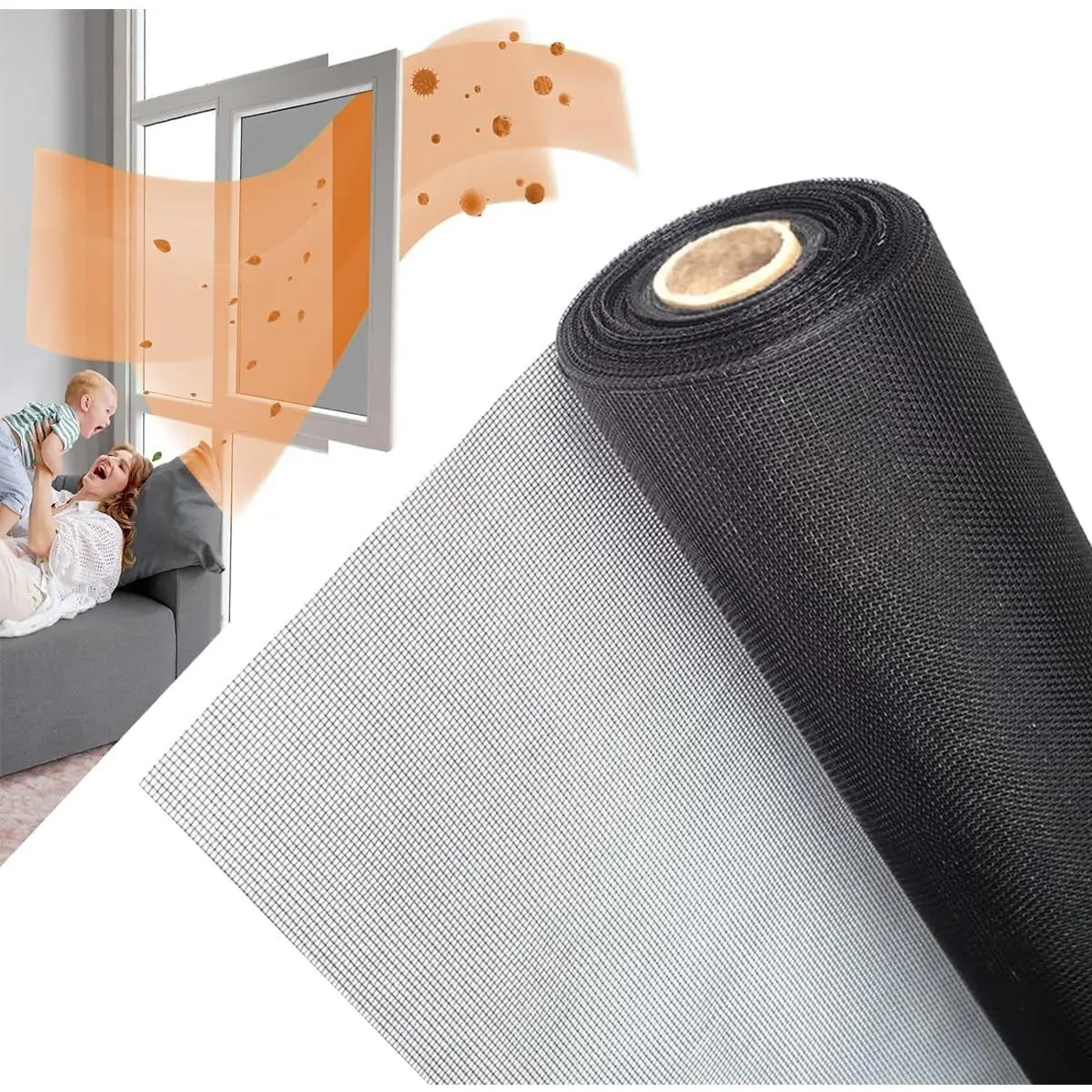 48inch*50ft Window Screens Replacement, Cuttable Fiberglass Roll Screens Door Mesh, Repair Screens Net DIY Screening Mesh Netting Black for Windows, Door, Pool, Porch,Patio
