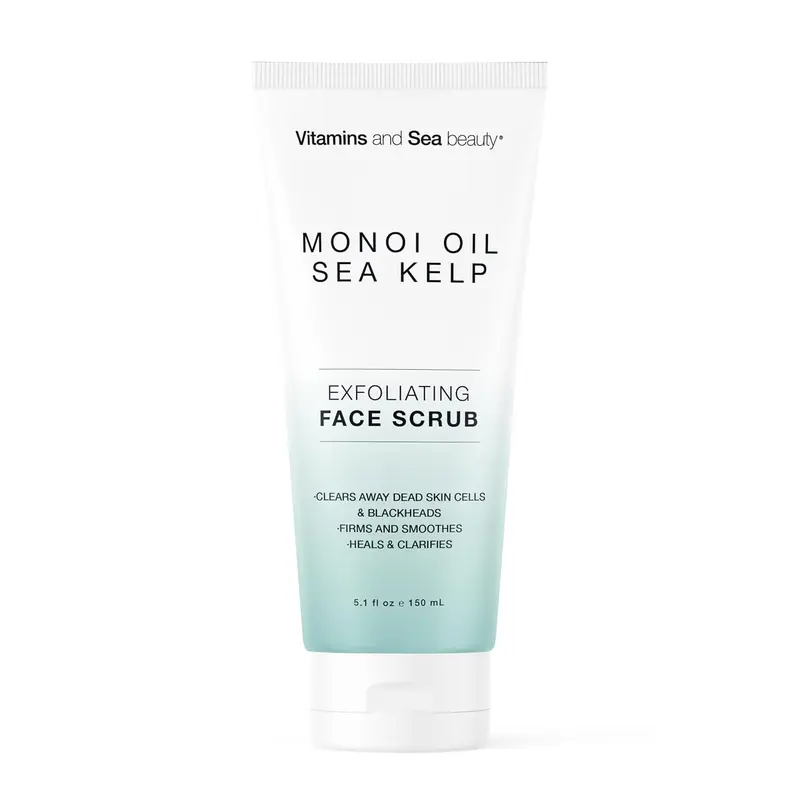 Exfoliating Face Scrub with Monoi Oil & Sea Kelp – Clarifying & Firming Facial Exfoliator with Natural Pumice – Vegan, Paraben-Free, 5.1 fl oz