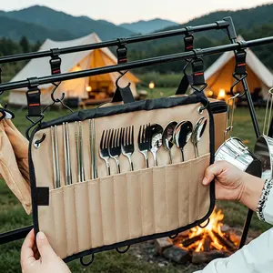 Portable Stainless Steel Tableware Storage Bag - Hanging Organizer for Camping, Travel, Cooking Utensils