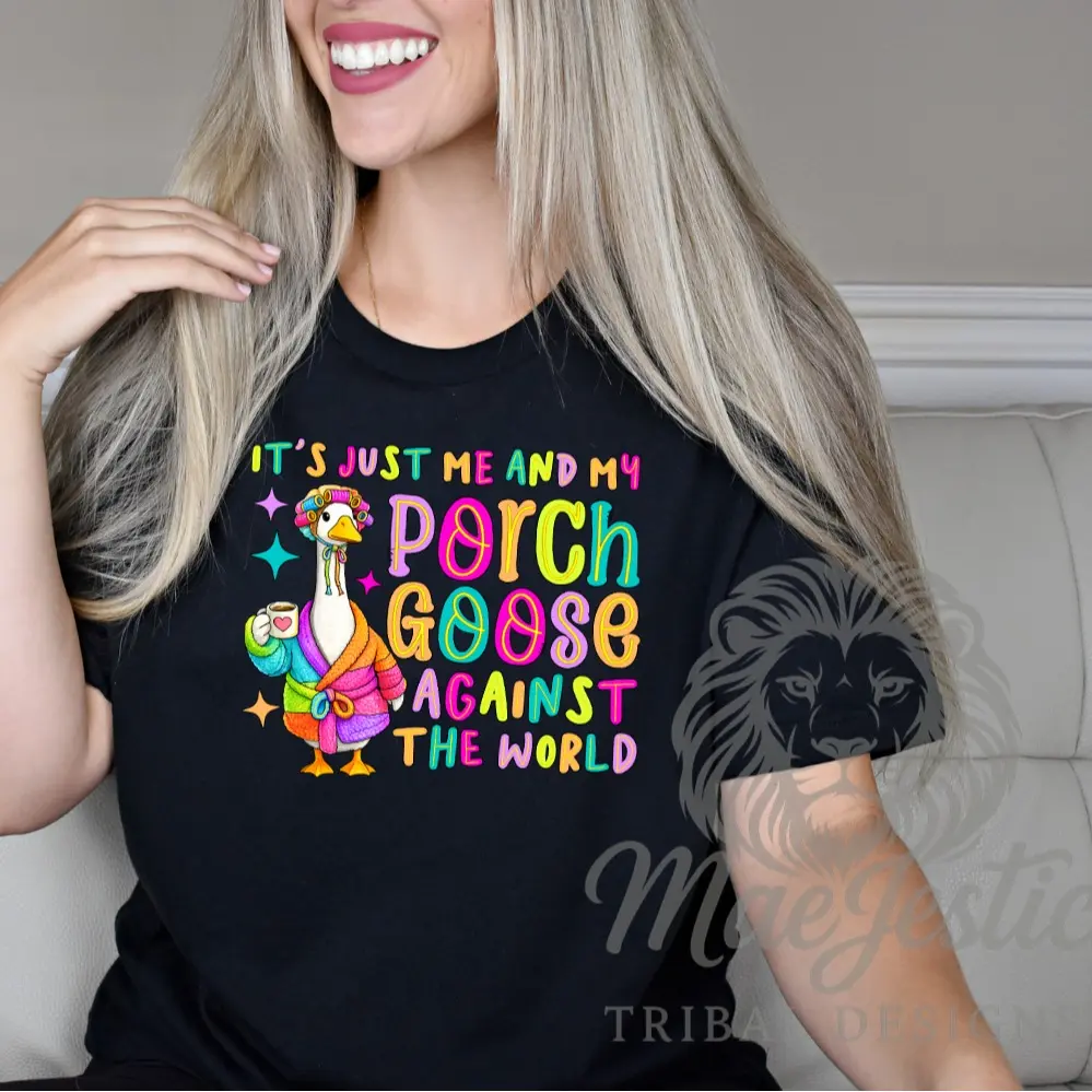 Porch Goose Unisex Black Tshirt Fun Colorful Design