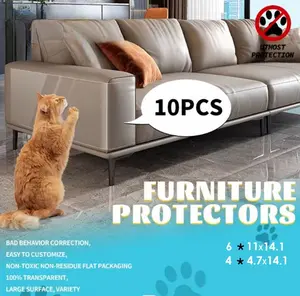 Cat Scratch Furniture Protector - 10 Pack Self-Adhesive Couch Protector for Cats, Clear Scratch Deterrent Tape for Furniture