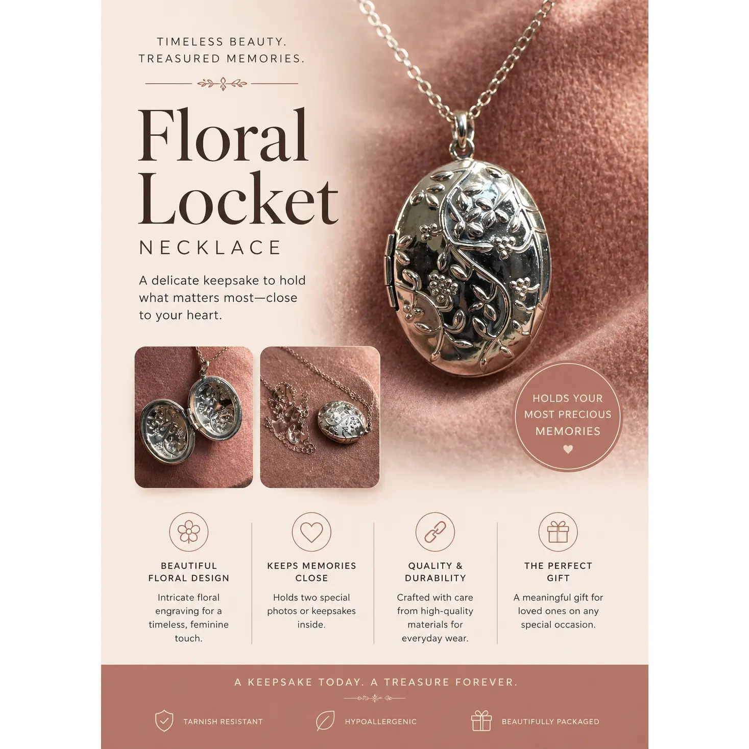 🌸 Floral Locket Necklace