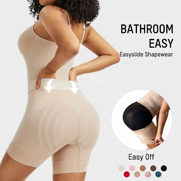 SHECURVE Easyslide Shapewear Tummy Control Butt Lifter Faja Back Pull Down Bodysuit Scruntch with Back Bone Support & Cotton Gusset for Women Postpartum Everyday Fajas Colombian Girdles Body Shaping Underwear