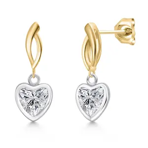 925 Silver and 10K Yellow Gold Lab Grown Diamond Dangle Earrings for Women | 1.48 Cttw | Gemstone April Birthstone | Heart Shape 6MM