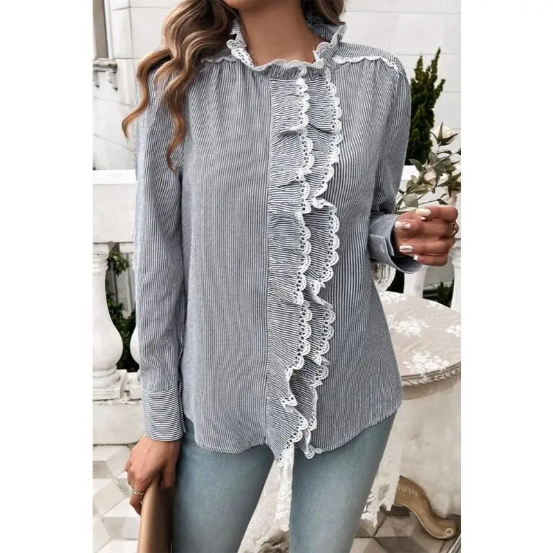 Chelsea Ruffle Button Down Blouse - Black