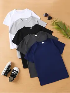 Boy's Solid Color Tee, Casual Short Sleeve Round Neck T-shirt for Summer, Kids Clothes for Daily Wear