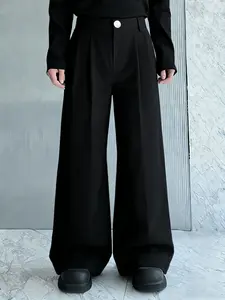 Men's High Waist Wide Leg Suit Pants, Casual Loose Pleated Trousers, Streetwear Baggy Dress Pants for All Seasons
