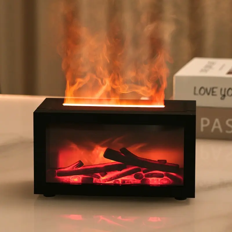 New Retro Fireplace Silent Diffuser, 3D Realistic Flame Humidifier, Home Desktop Humidifier, Quiet Aroma Machine for Living Room, Humidifier With Essential Oil Diffuser, Aromatherapy Humidifier