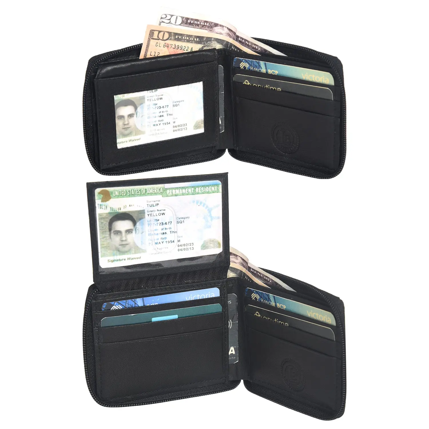 Leatherboss Genuine Leather Men's Bifold Functional Wallet - 8 Credit Card Slots, Pull-Up Flap, Zipper Safe Closure, ID Window, Chic Organized Fashion Accessory for Birthday Gifting (Hard-to-Find Design), Functional Wallets