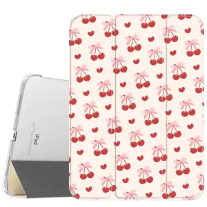 Cherry Bow Case for iPad A16 2025 / iPad air 6/ iPad mini 6, Slim Stand Cover with Soft Translucent Frosted Back Pencil Slot, for Samsung Galaxy Tab S9 Tablet Cases