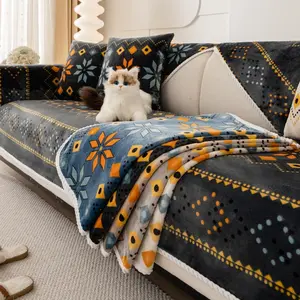 Boho Style Sofa Cover, Sofa Slipcover, 1 Count Non-slip Universal Sofa Protector, Thickened Plush Sofa Protector for Home Living Room